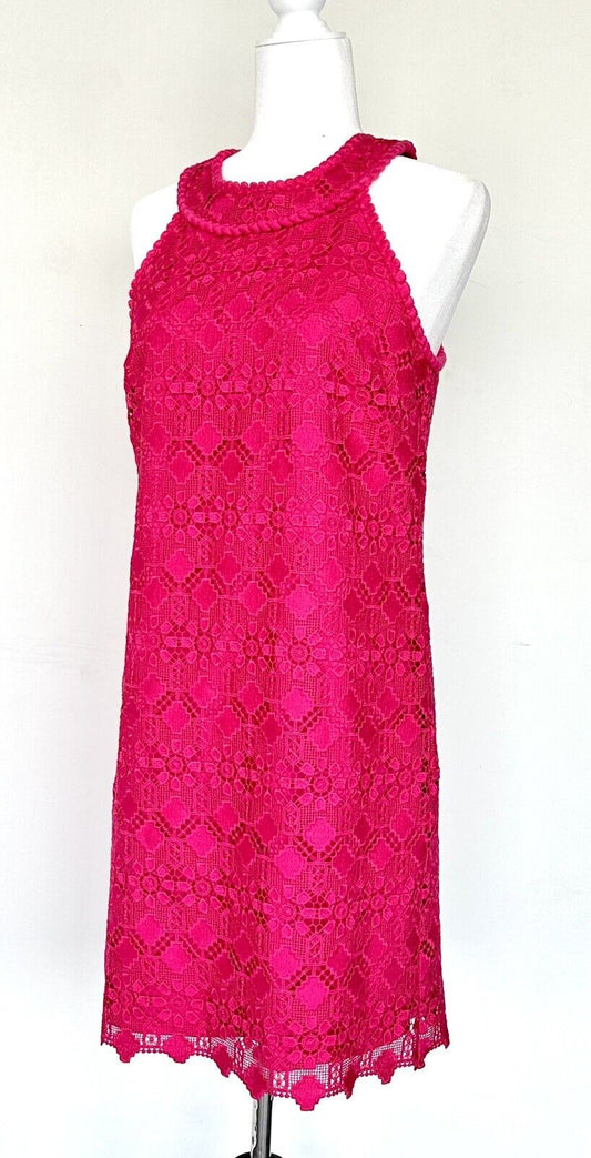 Trina Turk Fuschia Pink Halter Lace Dress Braid Edge. Retails $199 Size M NWT