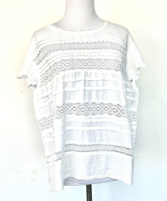 Sundance Aria Blouse Embroidered Lace Panels Ivory PXS Retails $88 New With Tags