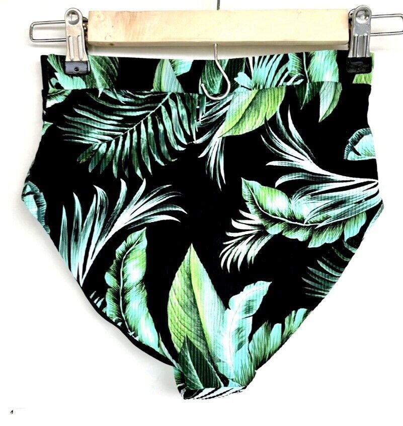 Palms Away High Waist Swim Bottoms XS Palm Leaf Design
