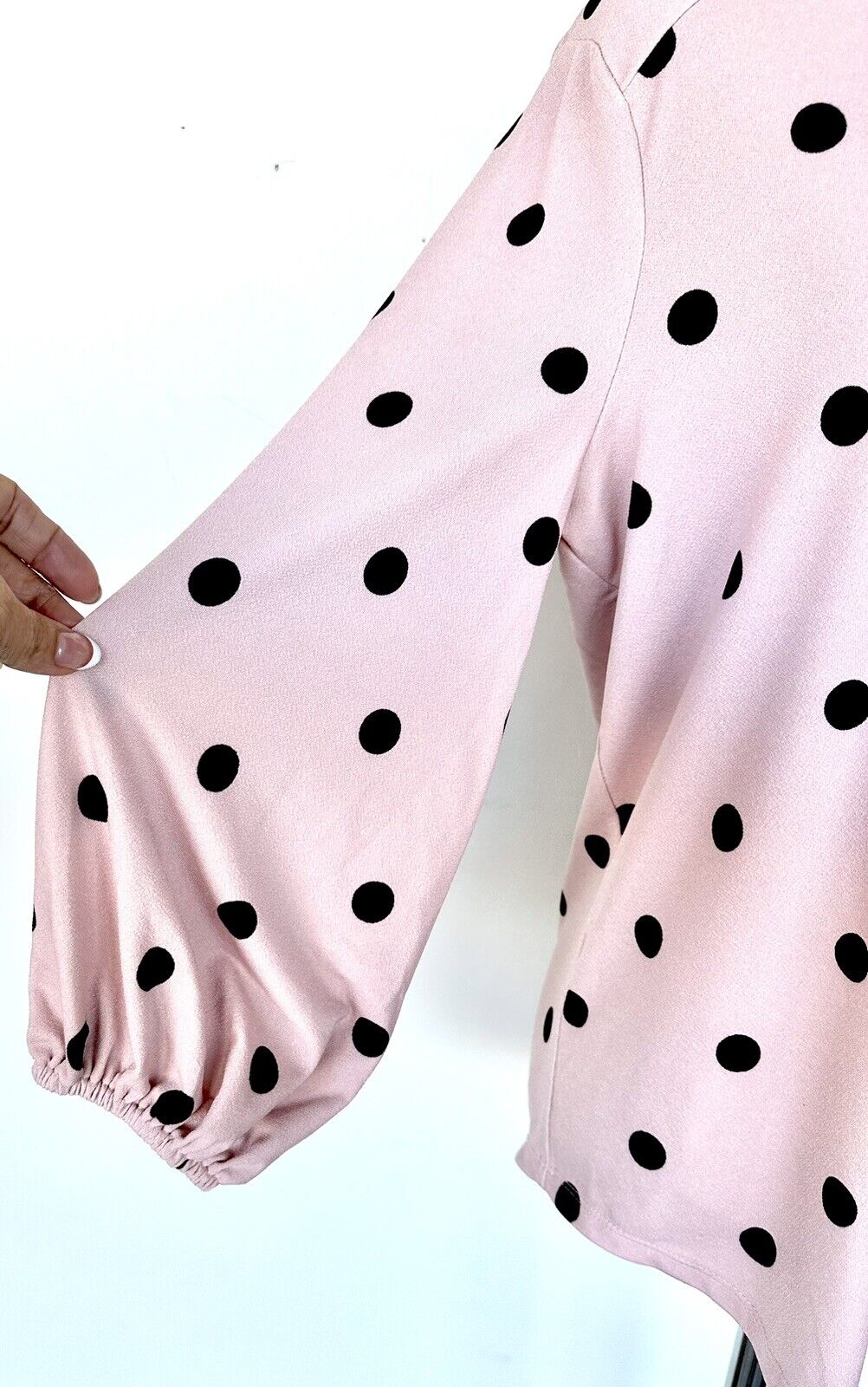 Adrianna Papell Pink & Black Polka Dot 3/4 Sleeve Blouse Top Small Retail $69