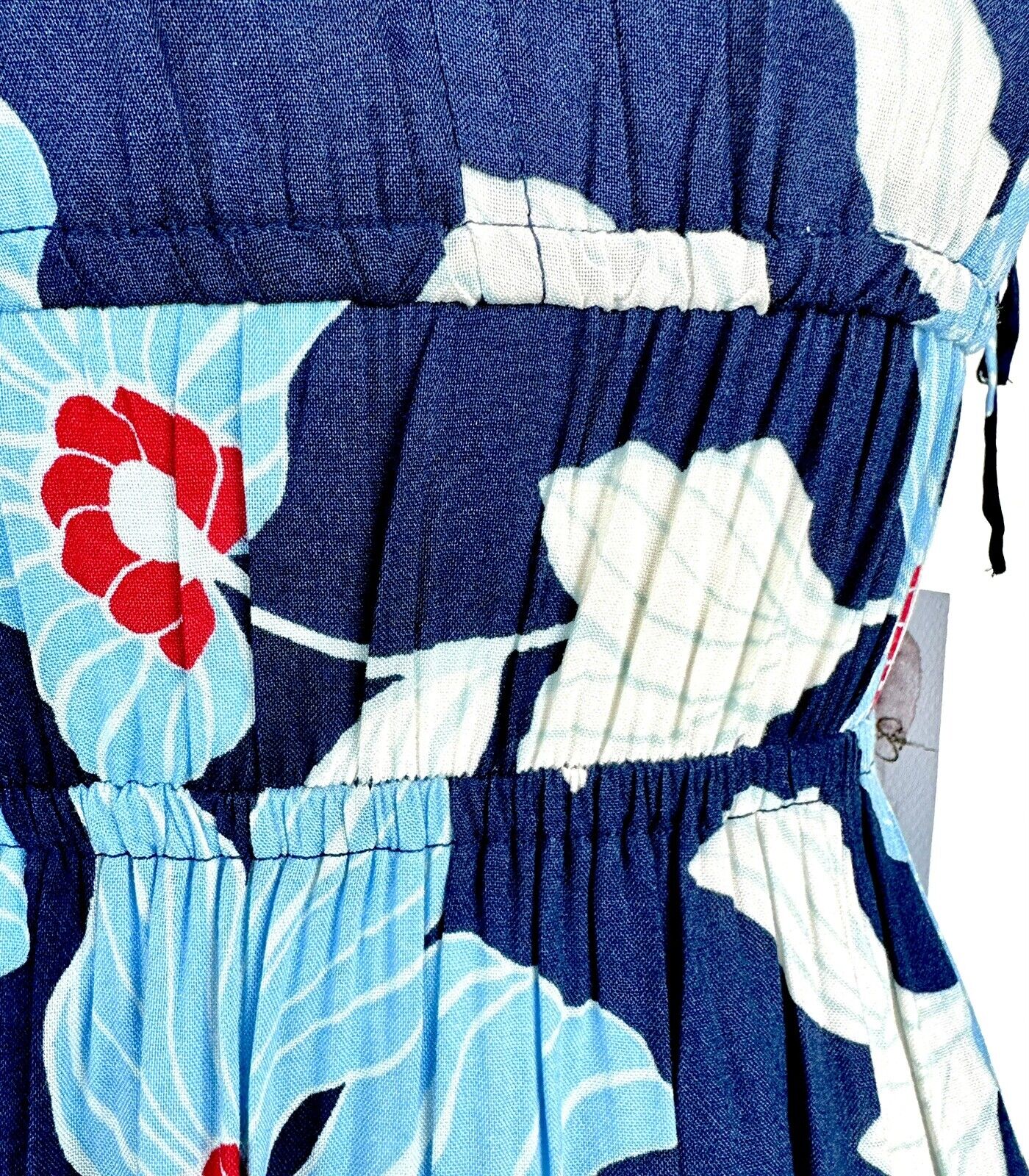 Jessica Simpson Blue Floral Midi Dress Sleeveless Ruched Shoulder Price $55 XS