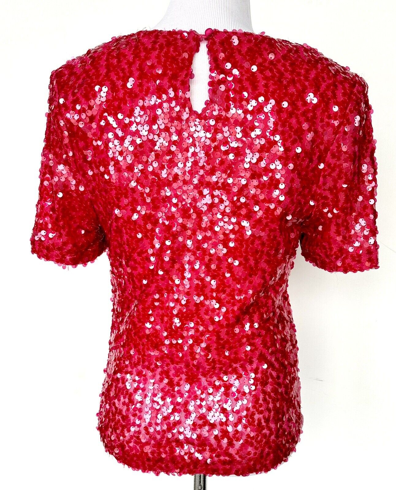 WAYF Red La Dame Sequined Padded Shoulder Top Retails $89 Size XS