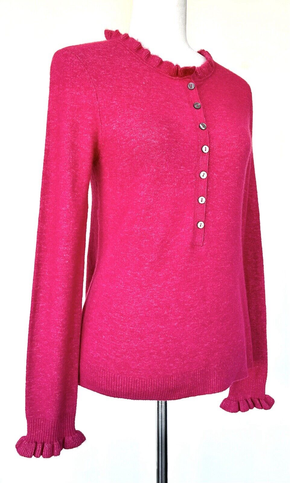 Edwina Cashmere Mix Henley Ruffle Neck Sweater Retail $138 Size XS
