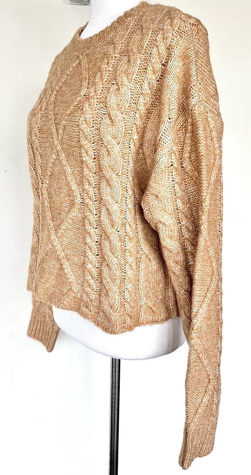Rachel Parcel Cable Knit Sweater Camel Color XS Retails $138 NWT