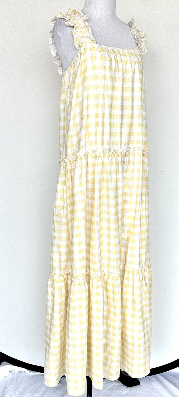 Charlie Holiday Yellow White Check Sundress XS Retail $129 Price $59 NWT