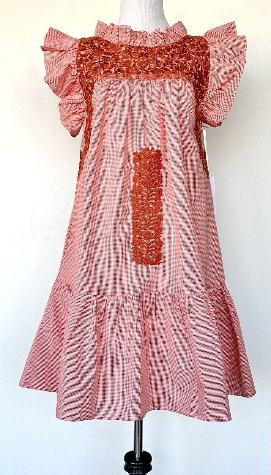 NWT J Marie embroidered Tiered Scotland Tiny Check Dress size M Retail $128