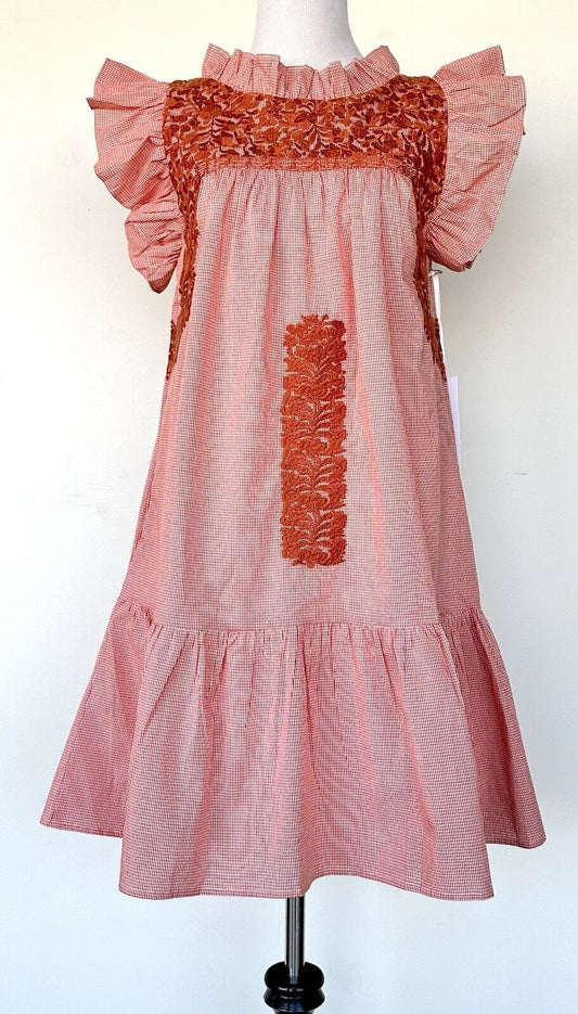 NWT J Marie embroidered Tiered Scotland Tiny Check Dress size M Retail $128