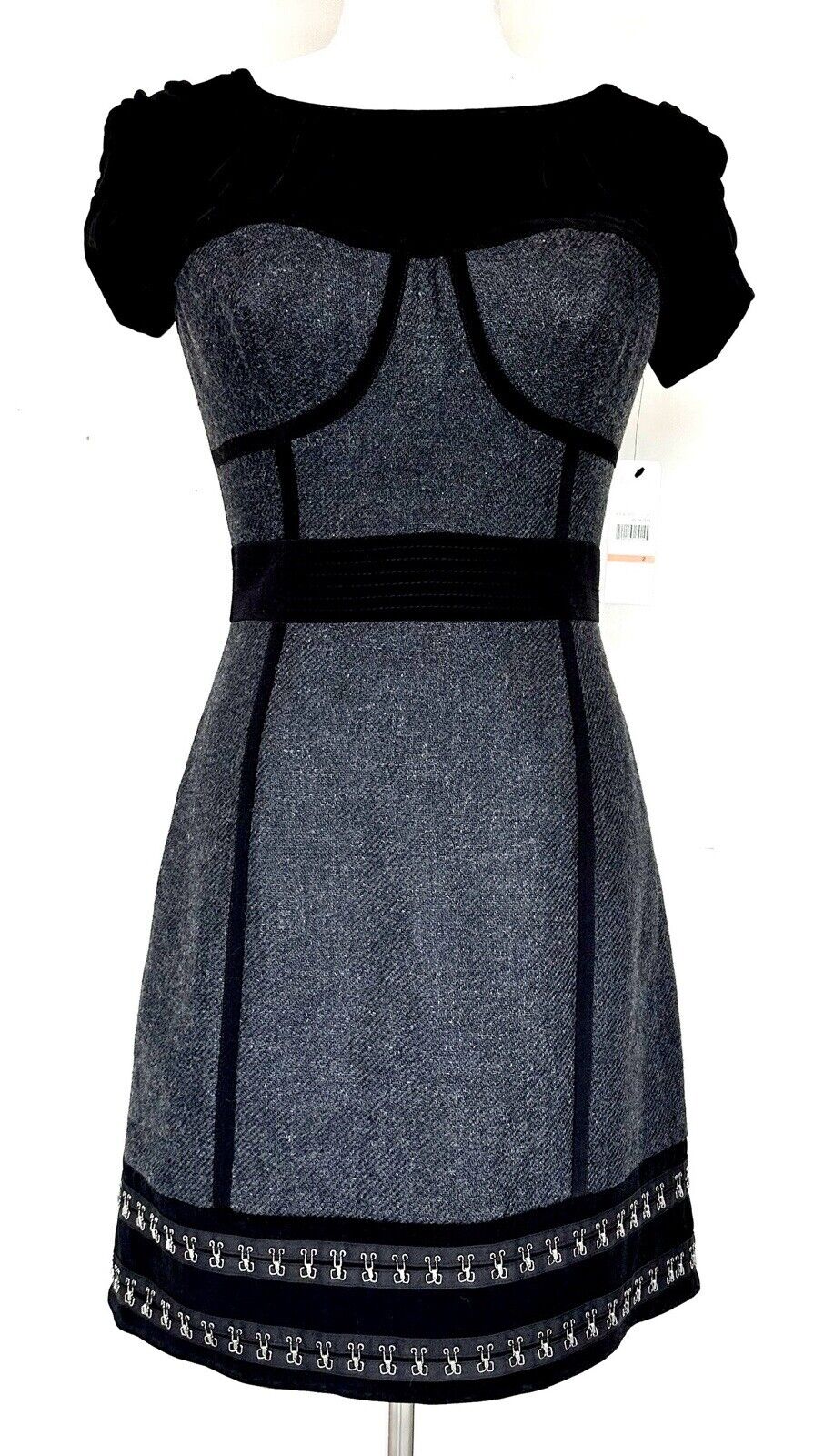 Laundry Shelli Segal Corset Top Black And Gray Dress.Size 2 Retails $265 NWT