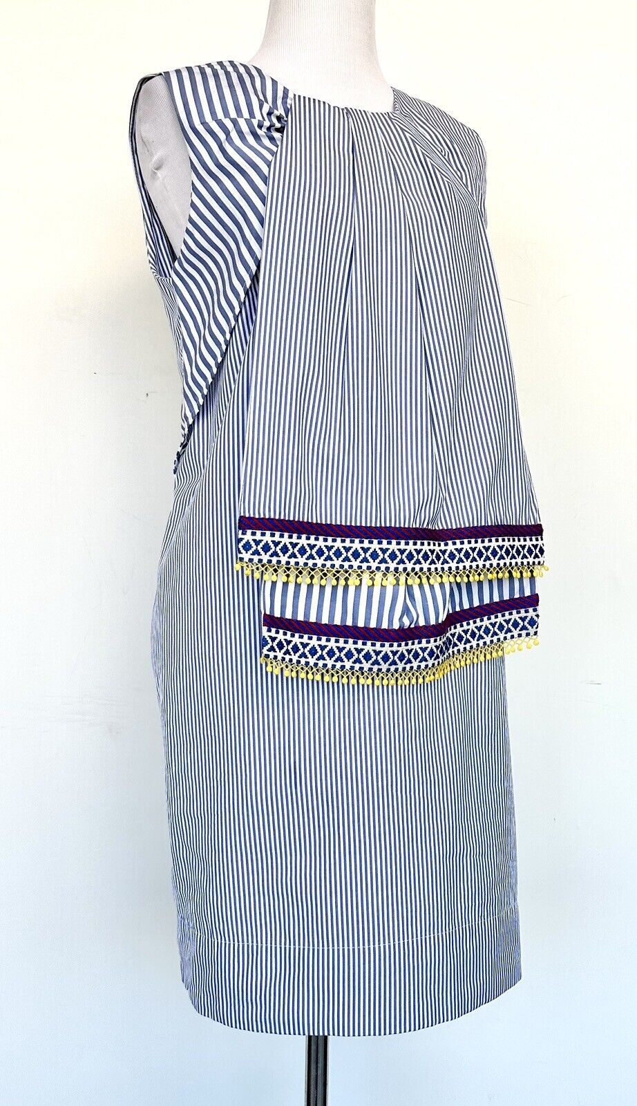 Max Mara Weekend Baleari Stripe Dress Embroidery Scarf Detail Retail $325 Sz 8