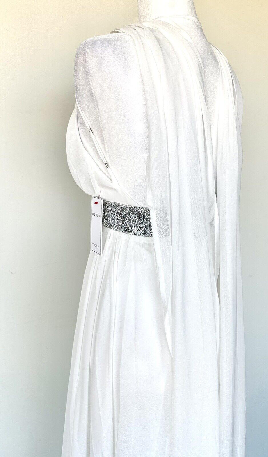 Aura White Grecian Style Wedding Dress / Formal Gown Size M Diamanté Detail