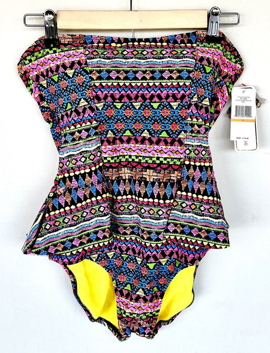 Pink Envelope Swimsuit One Piece Peplum Size S With Removable Strap Retail $110
