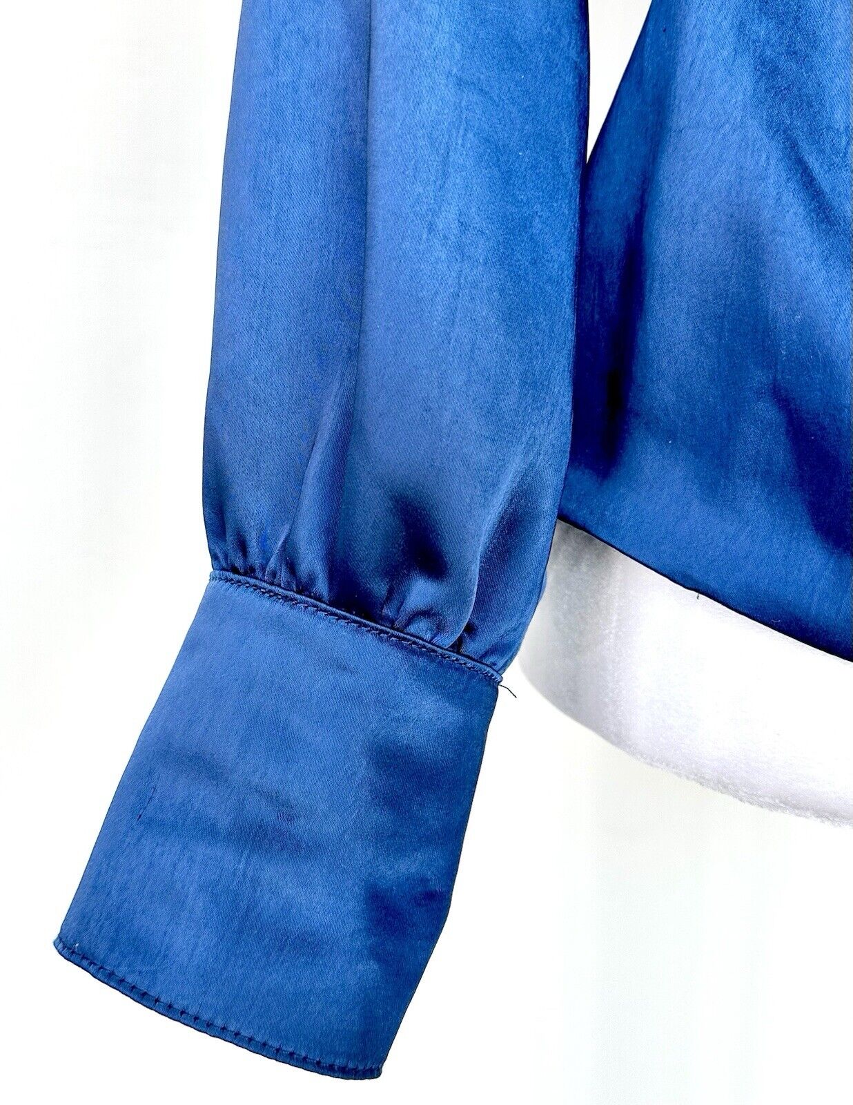 Kut From The Kloth Satin Blue Long Sleeve Pleated Blouse Retail $90 XS