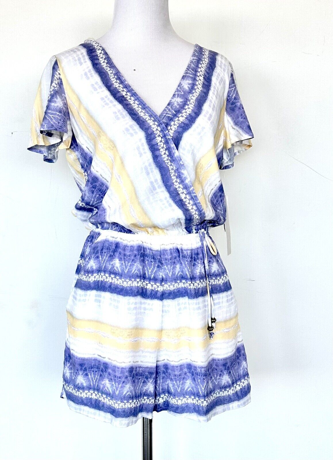 Kingston Grey Surplice Romper Size XS Yellow White Blue NWT