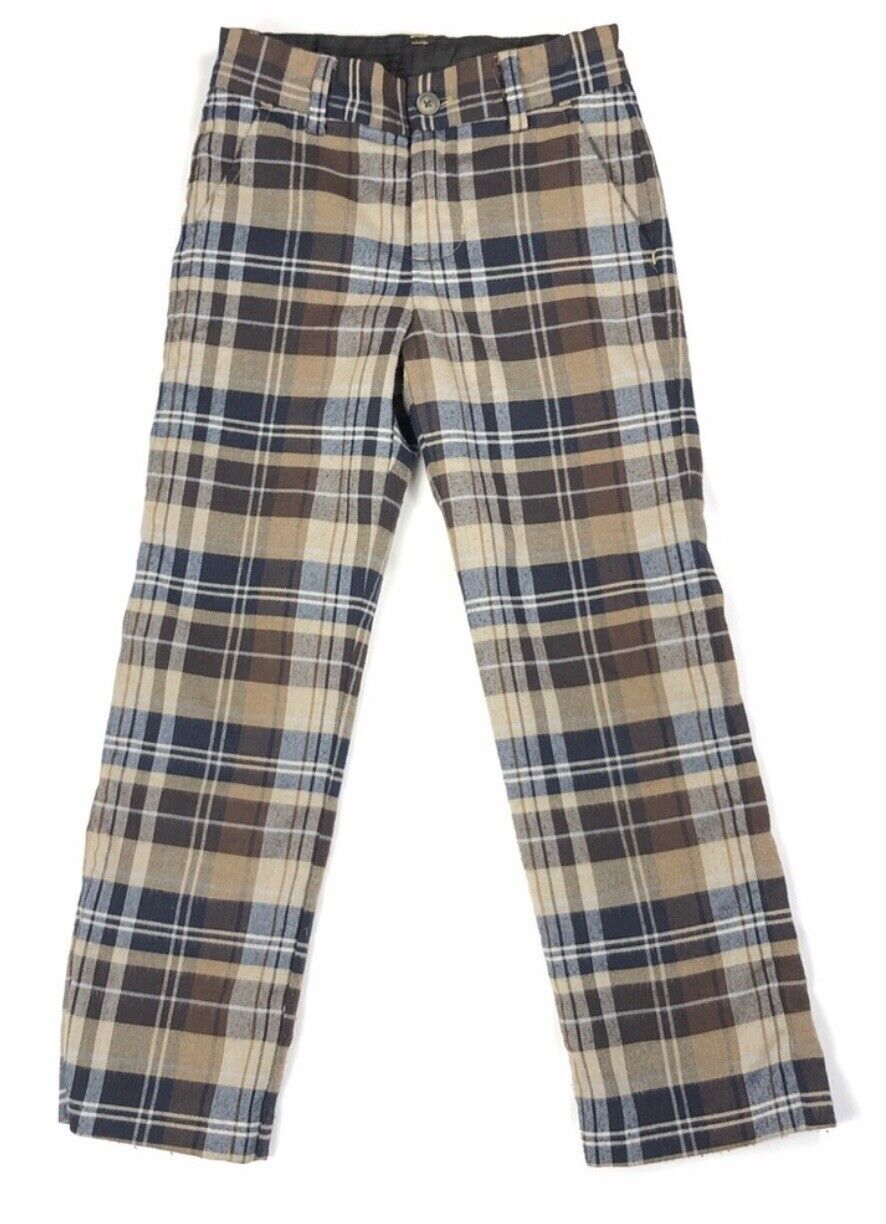 Janie And Jack Tan Brown &Navy Plaid Pants 12-18 M NWT Retail $59 Price $32