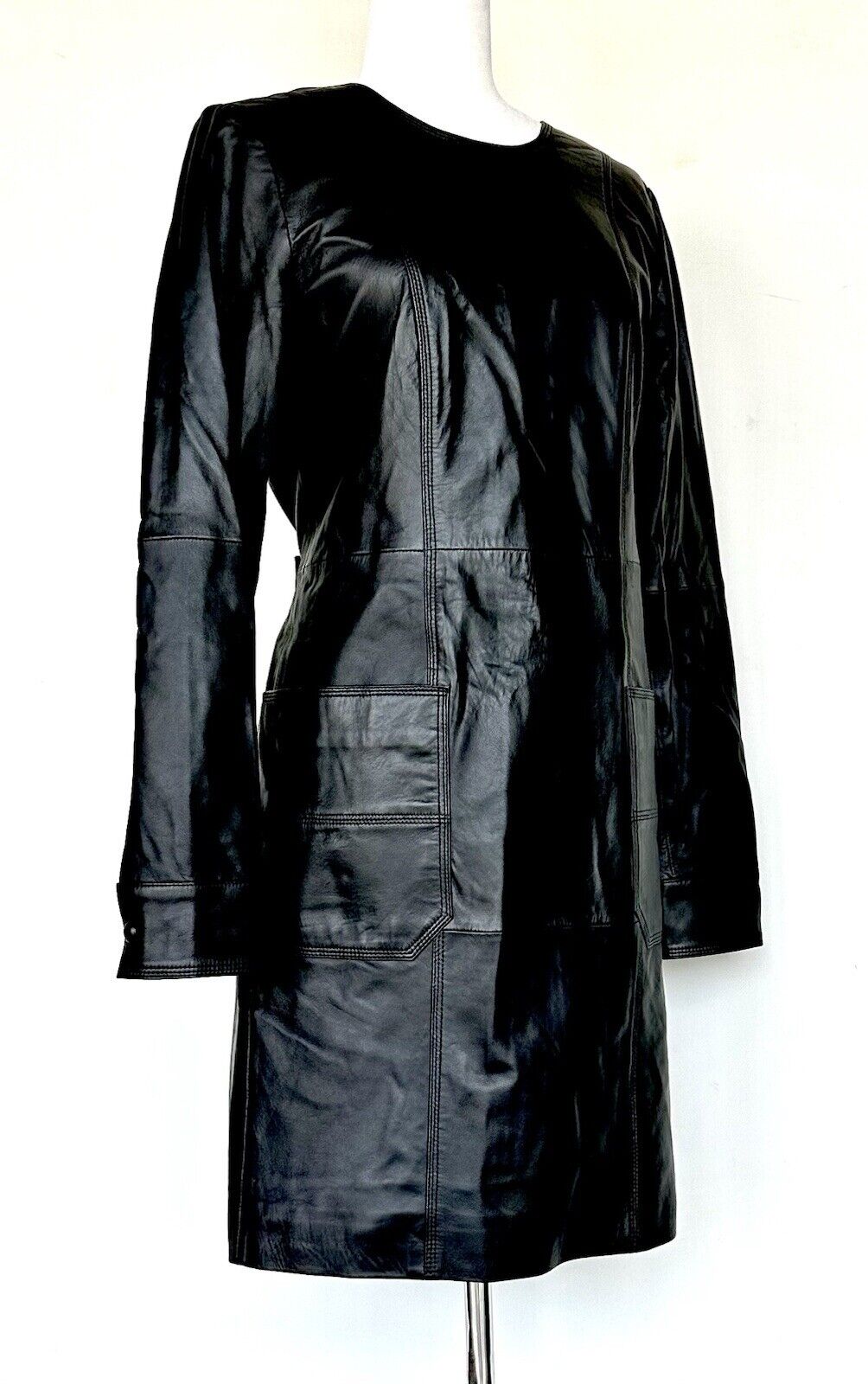 Remain Hanna Black Lamb Leather LS Dress Retails $550 Size US 8 EU 38 NWT
