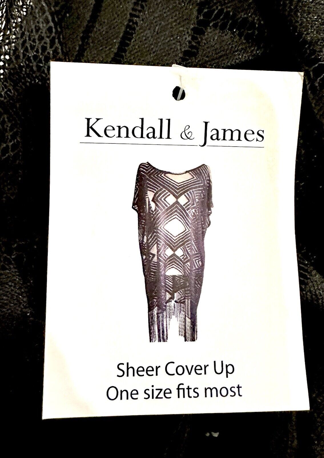 Kendall & James Sheer Net Lace Coverup Black Diamond Design One Size $32