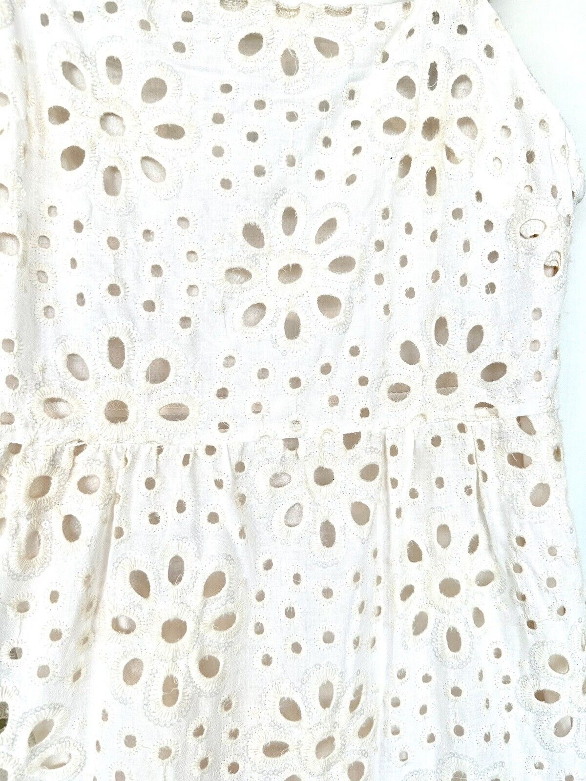 Desigual Eyelet Cream Midi Tiered Dress Retail $209 Sequin Detail XS