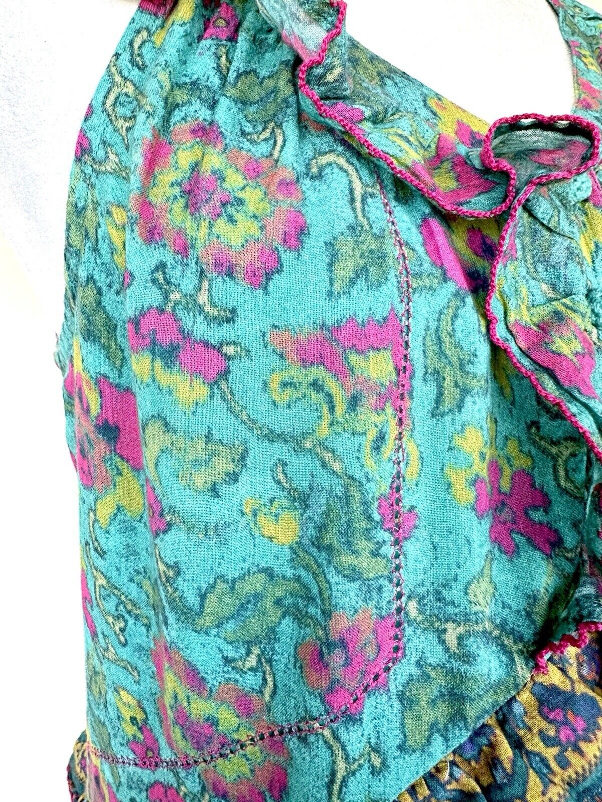 NWT Sundance Catalog Teal Sleeveless Dalis Ruffle Dress Size XS Retail $138