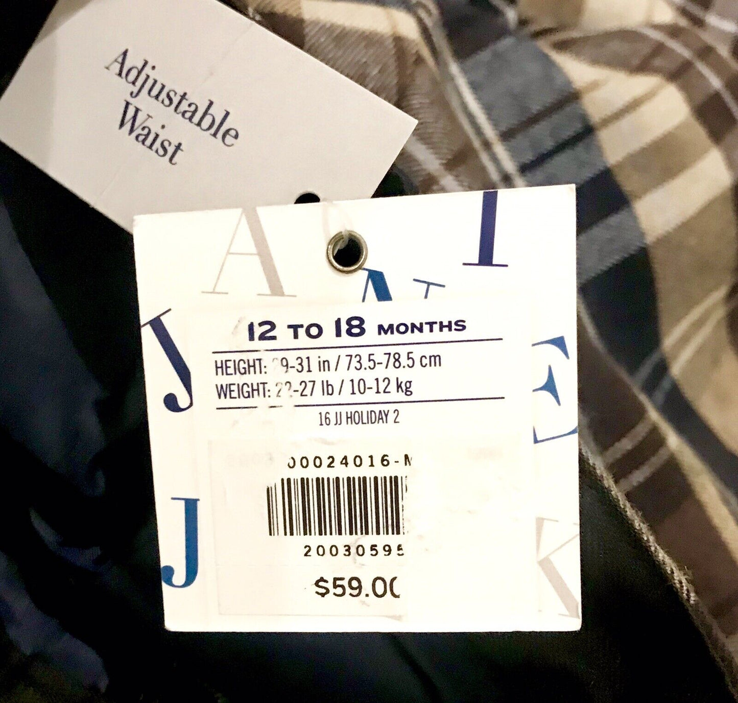 Janie And Jack Tan Brown &Navy Plaid Pants 12-18 M NWT Retail $59 Price $32