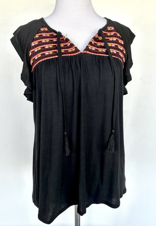 Sanctuary Embroidered Top NWT Retail $59 Price $39 XS Anthropologie Black
