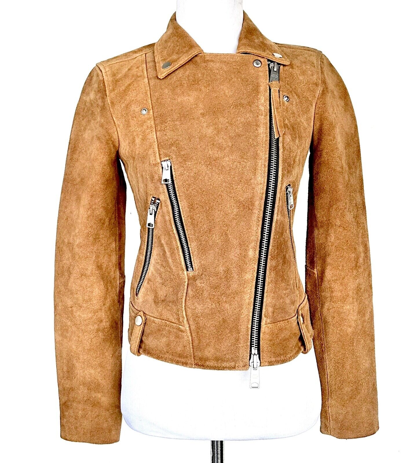 AllSaints Tan Neko Suede Leather Biker Jacket NWT Retail $489 Price $275 Size 0