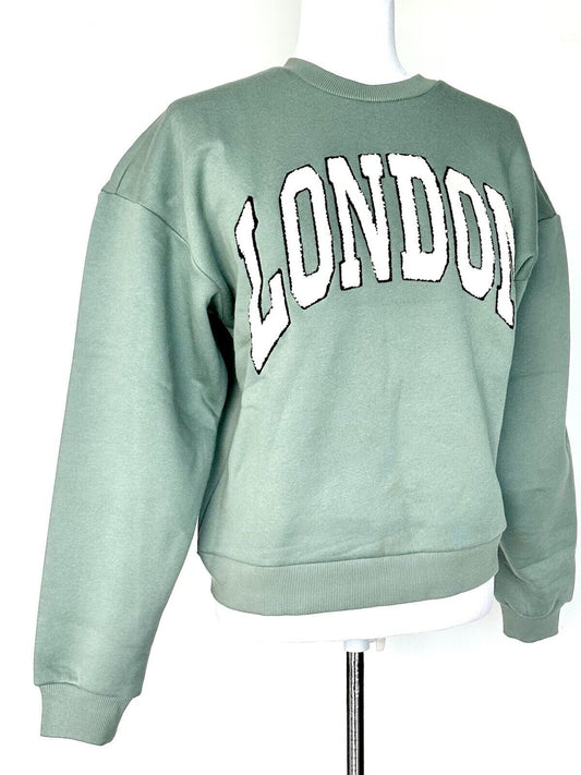Miou Muse London Textured Logo sweatshirt Sage Green Size Small