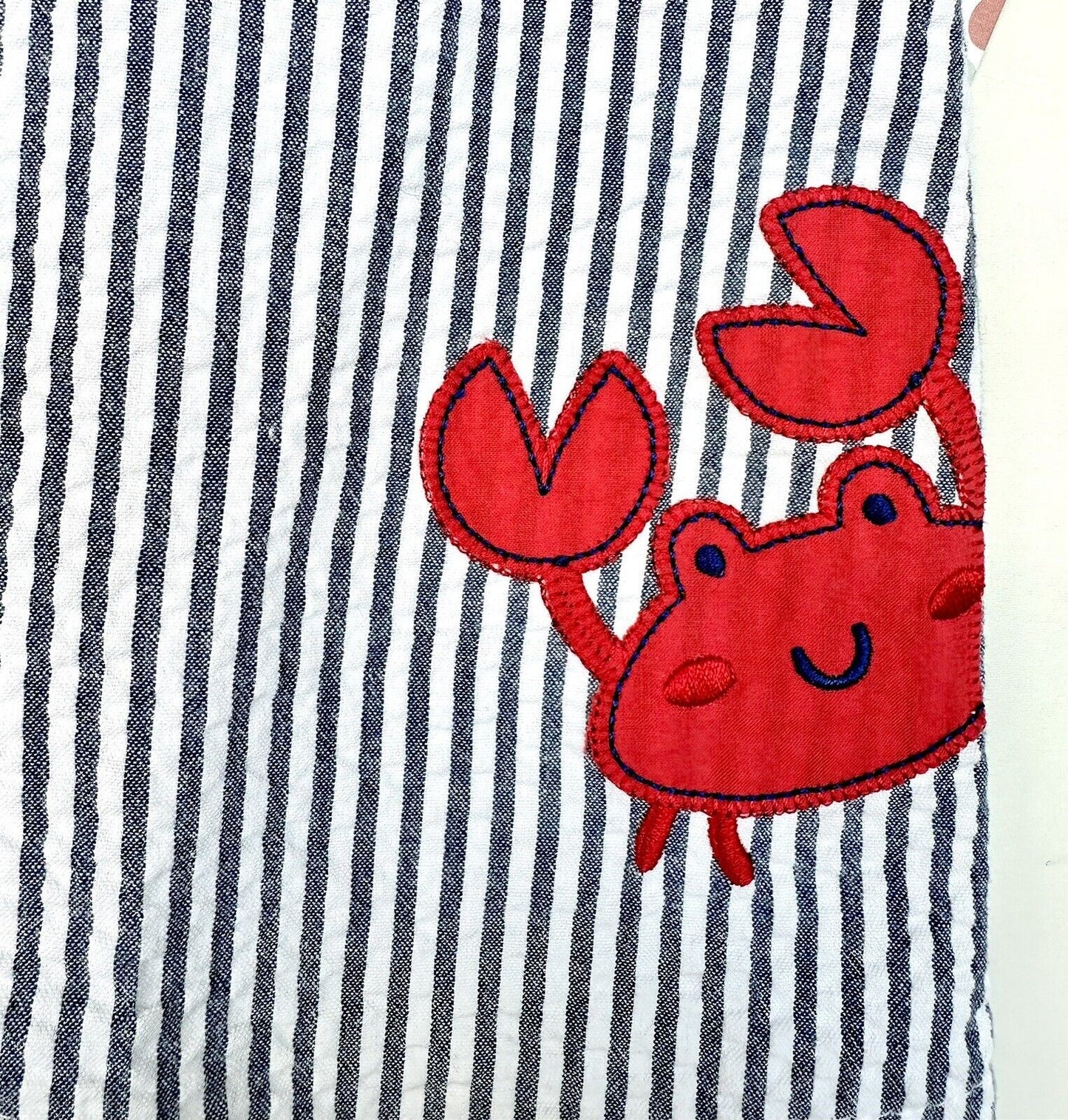 Little Me Striped 2 Pc Romper Set With Hat Crab Design 6 M Retail $34
