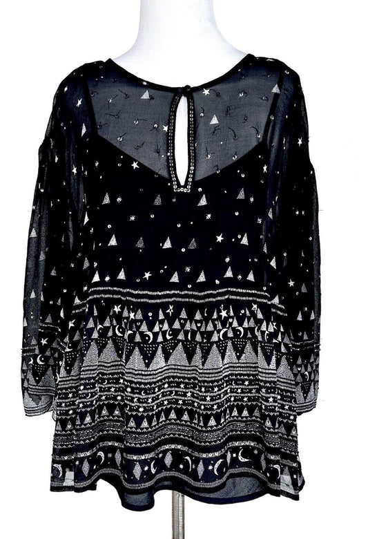 Joie 100% Silk Caviar Beaded Blouse 2pc Sheer With Cami Retails $328 Size S