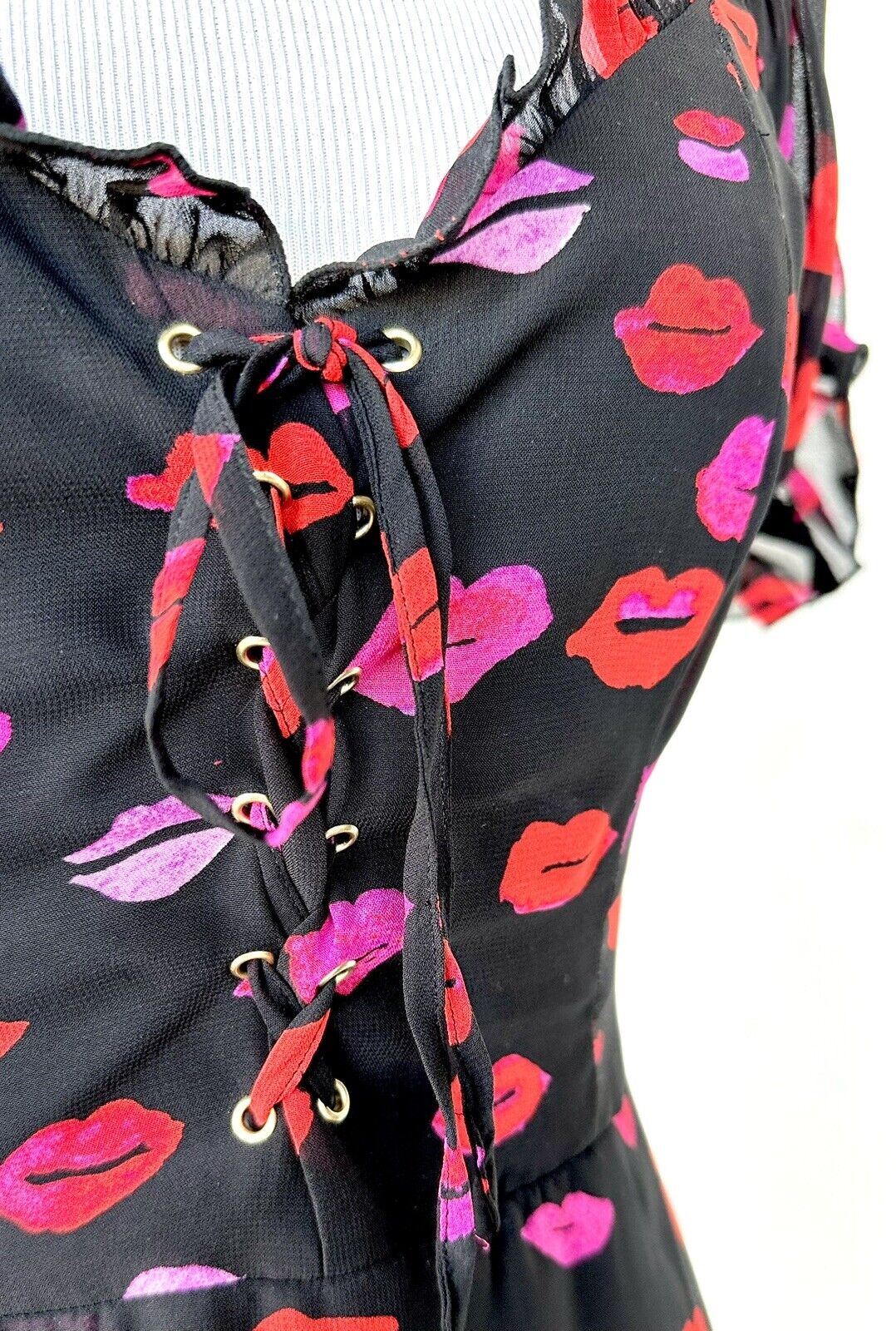 Betsey Johnson Black & Red Lips Lace Up Dress Retails $118 Price $89 Size 2