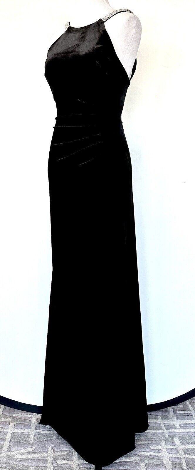 Aqua Diamanté Strap Black Velvet Long Gown Retails $248 Size 2 New