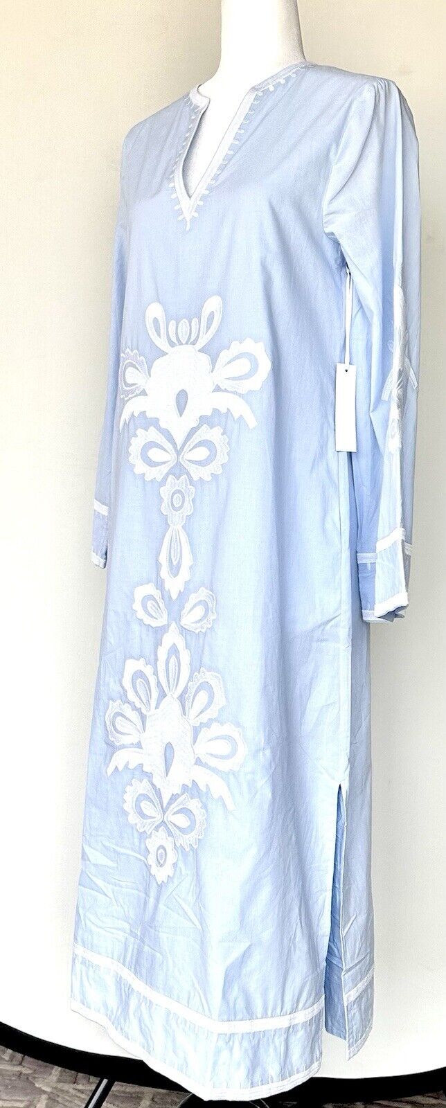 NWT J Marie embroidered Light Blue Cotton Kaftan Dress S Retail $168 Price $88