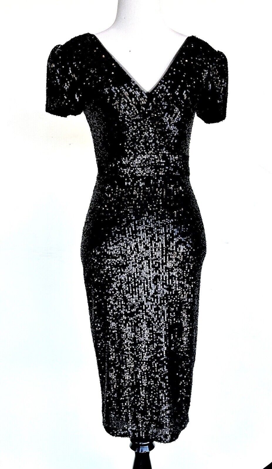 Aqua Black Sequined Party Cocktail Dress Size 0 Retails $248 Price $85