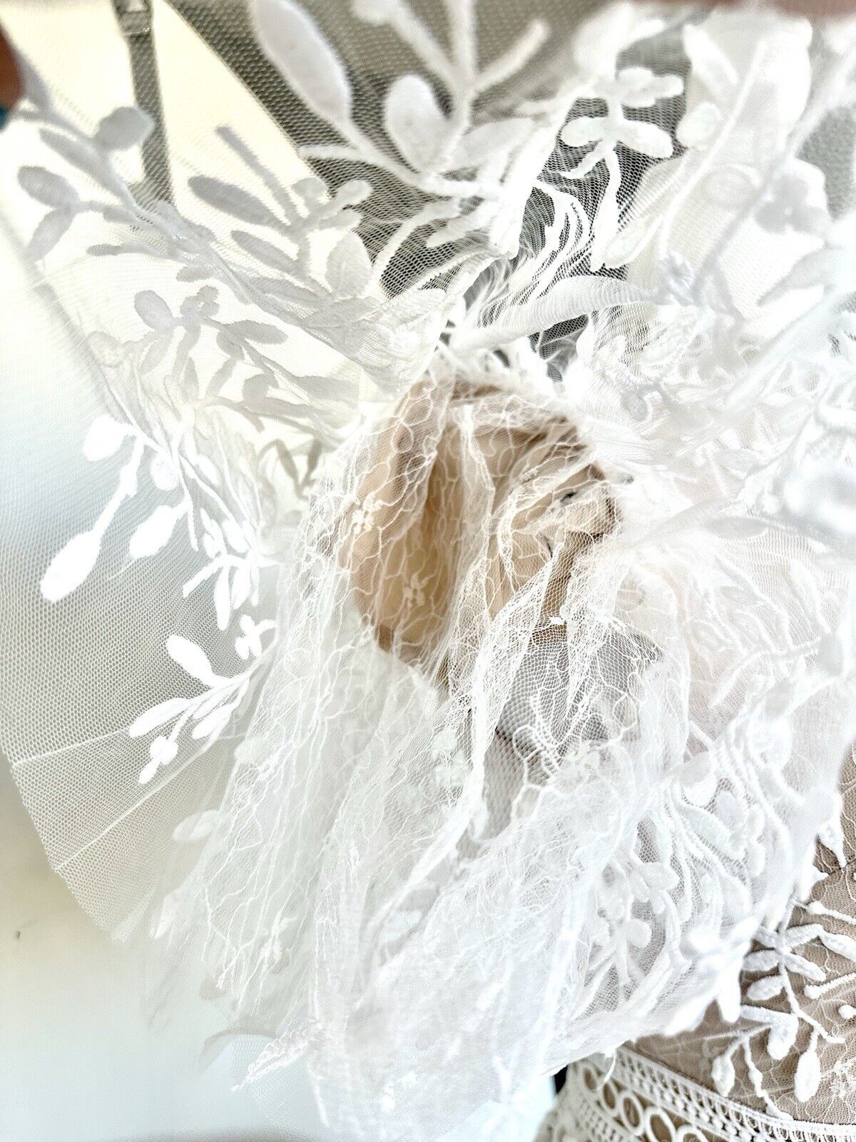 Ivy City White & Nude Embroidered Sicily Dress Three Layered. XS Flutter Sleeve