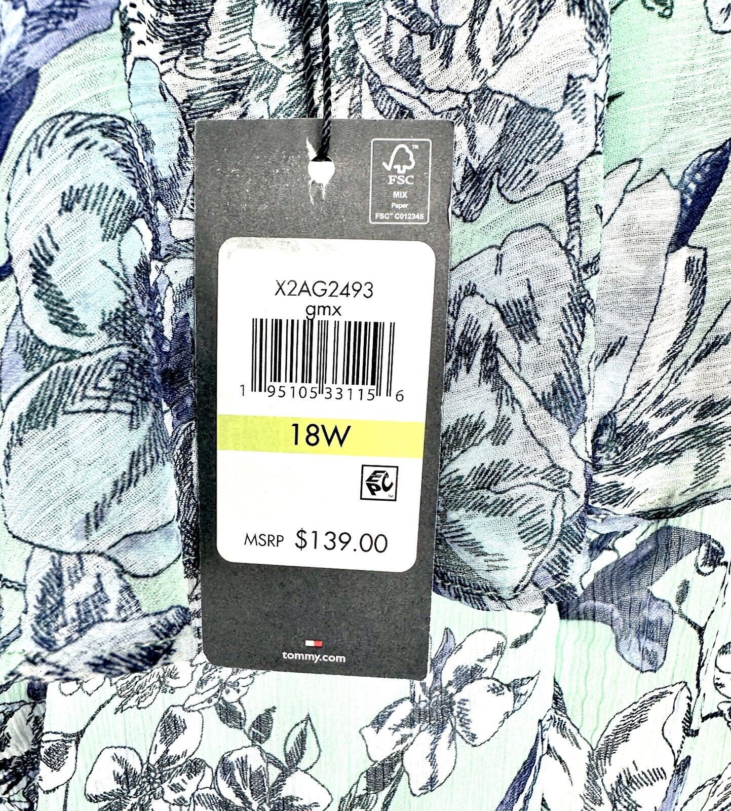 Tommy Hilfiger Aqua & Blue Floral Chiffon Midi Dress Retails $139 18W NWT