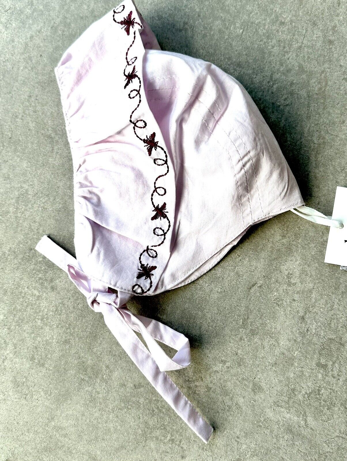 Kate Quinn Embroidered Bonnet 3-6 Months Orchid Ice Pale Pink Organic Cotton