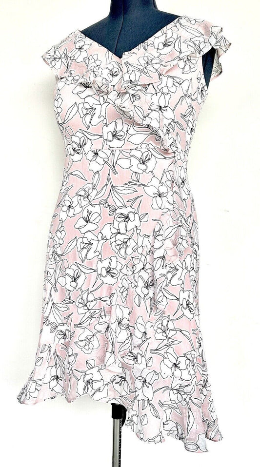 London Times Pink White Chiffon Ruffle Dress 8P Retail $99