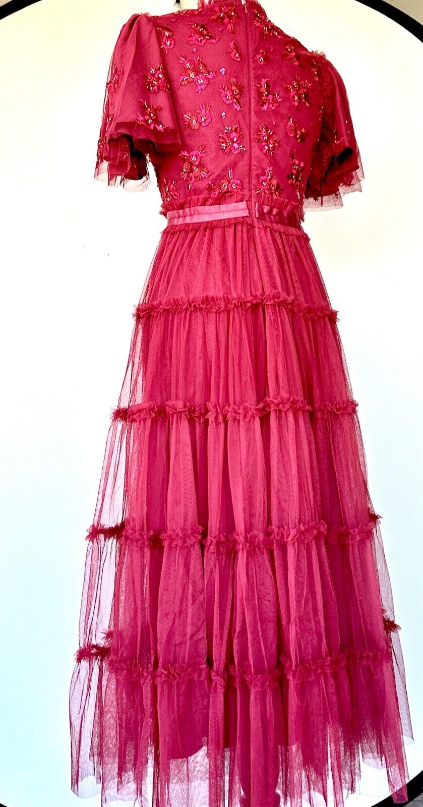 Ivy City Red Beaded Anastasia Tulle Dress Tiered Retail $218  Size XXS