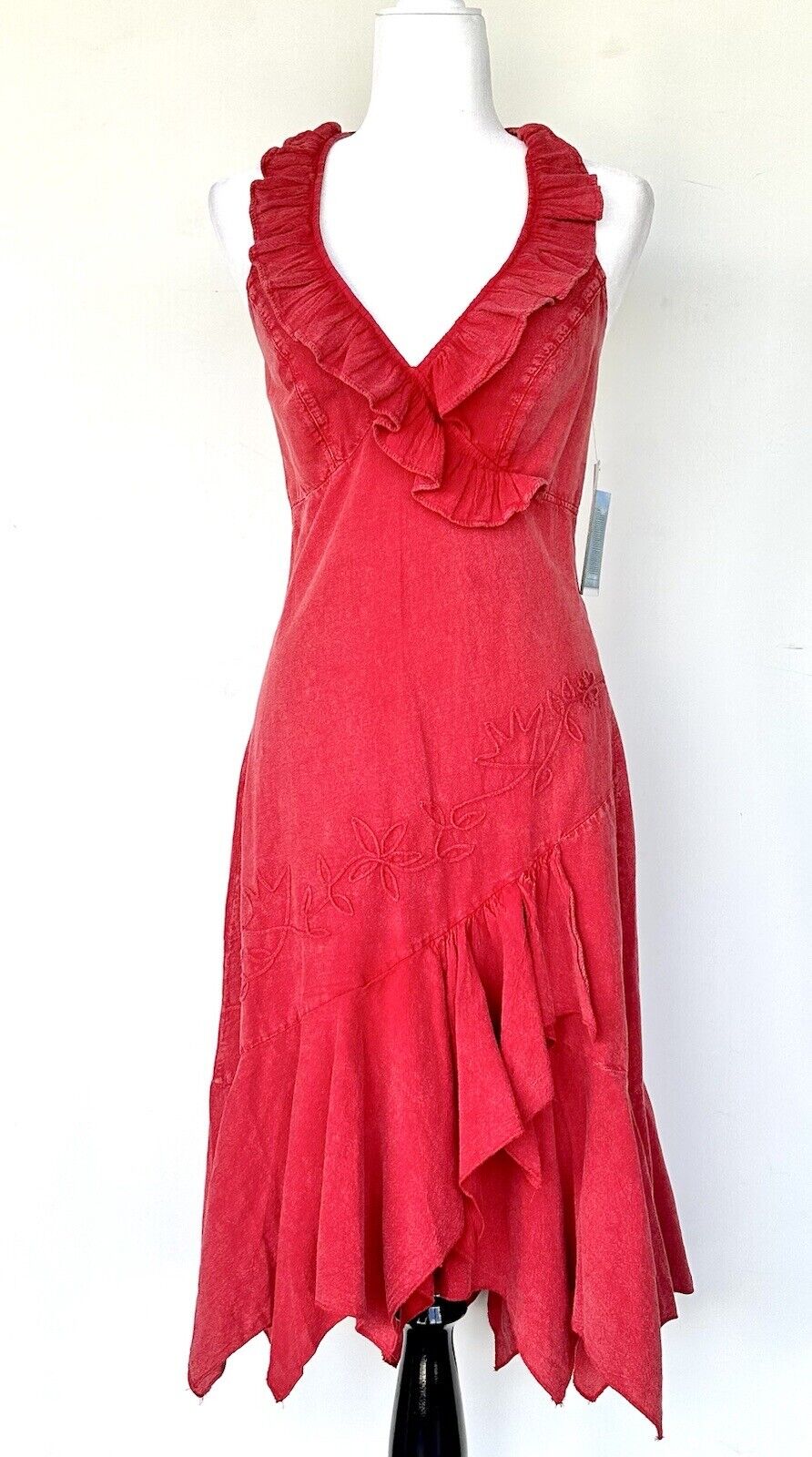 Scully Cantina Ruffled Embroidered Halter Cotton Dress Retails $85 Small NWT