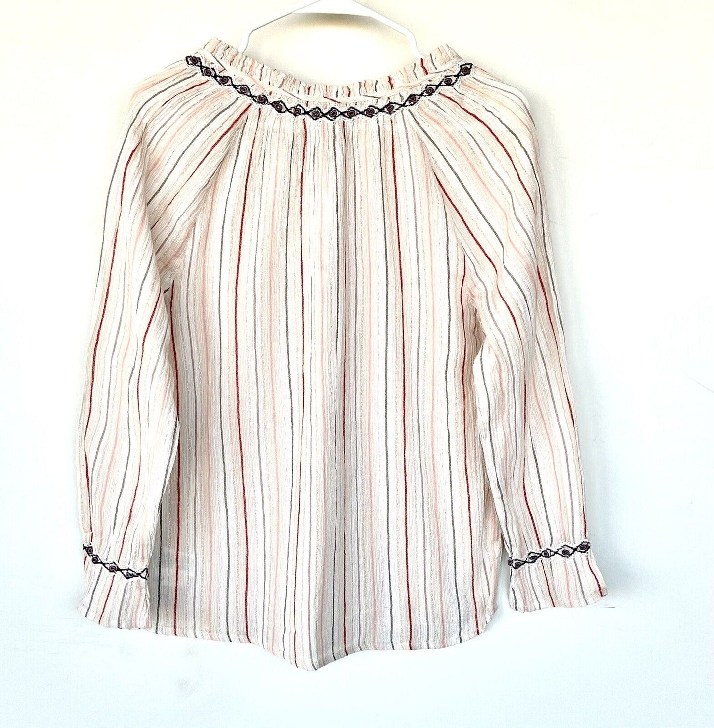 Peek Stripe Silver Thread Embroidered Tunic Top Size XL (12) Retail $44 New