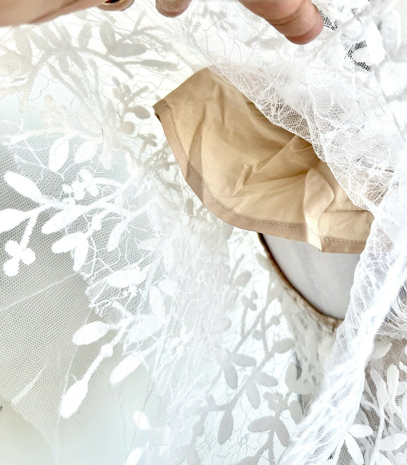 Ivy City White & Nude Embroidered Sicily Dress Three Layered. XS Flutter Sleeve