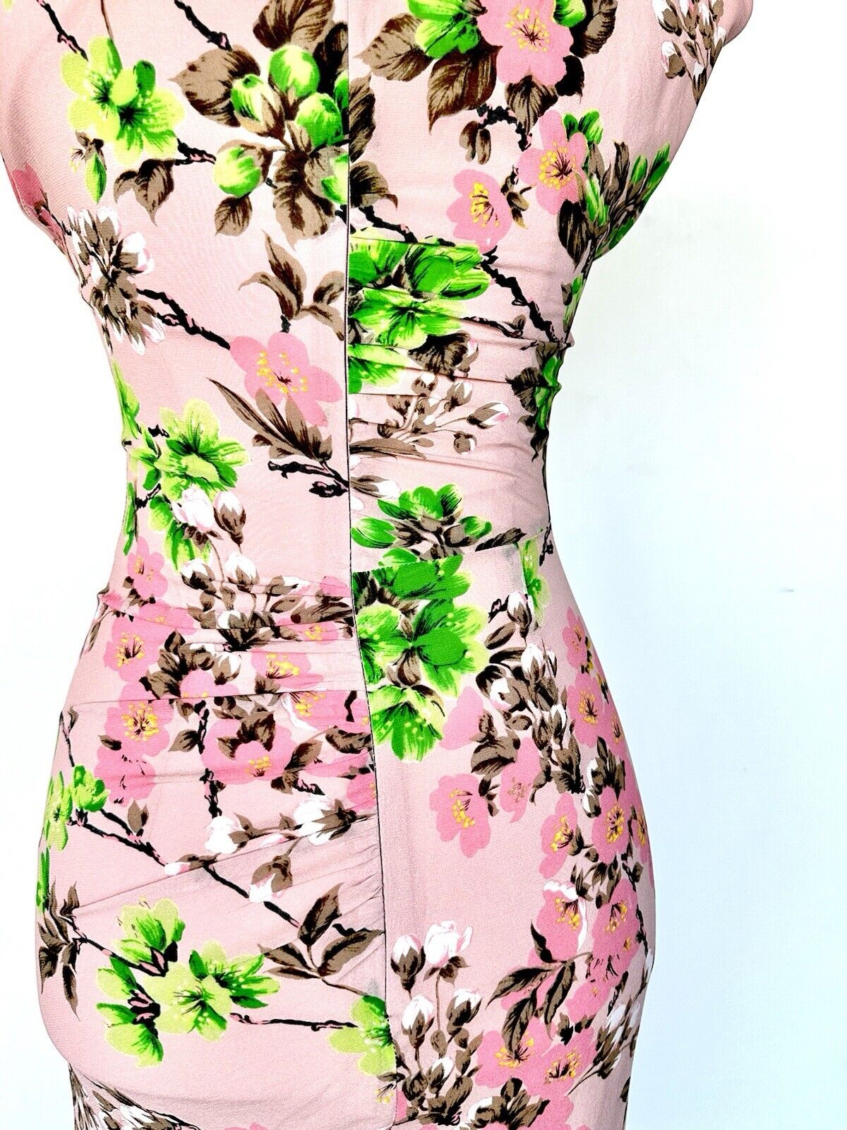 Whistles Floral Chiffon Pink Dress Size 0 Ruched Pleated Hip Design