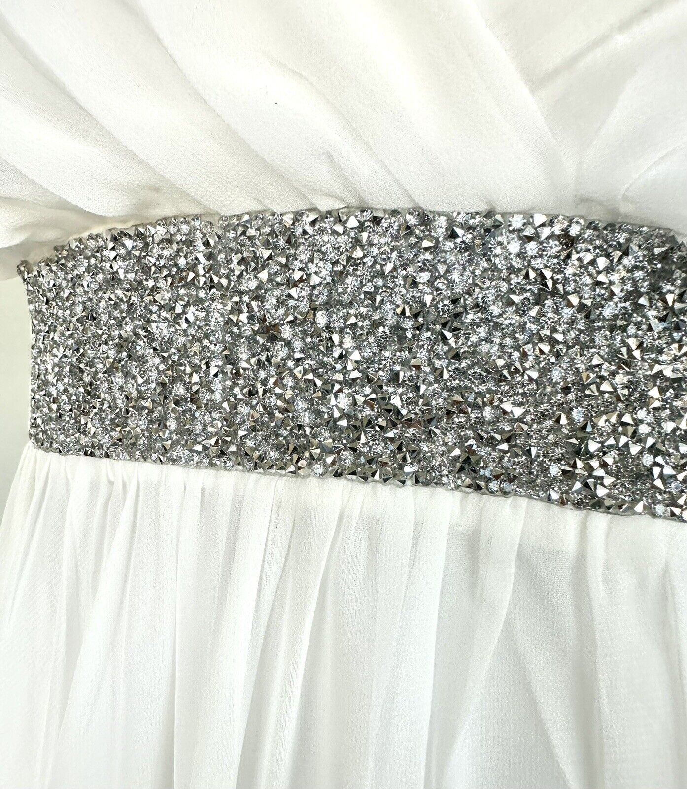 Aura White Grecian Style Wedding Dress / Formal Gown Size M Diamanté Detail