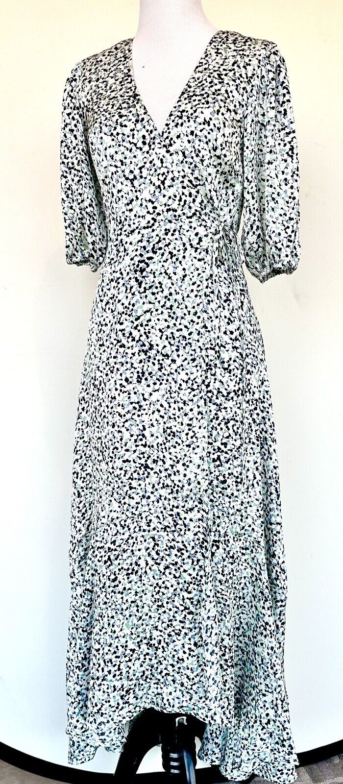 NWT Club Monaco Green Dotted Short Sleeve Wrap Dress - Size 00 Retail $298