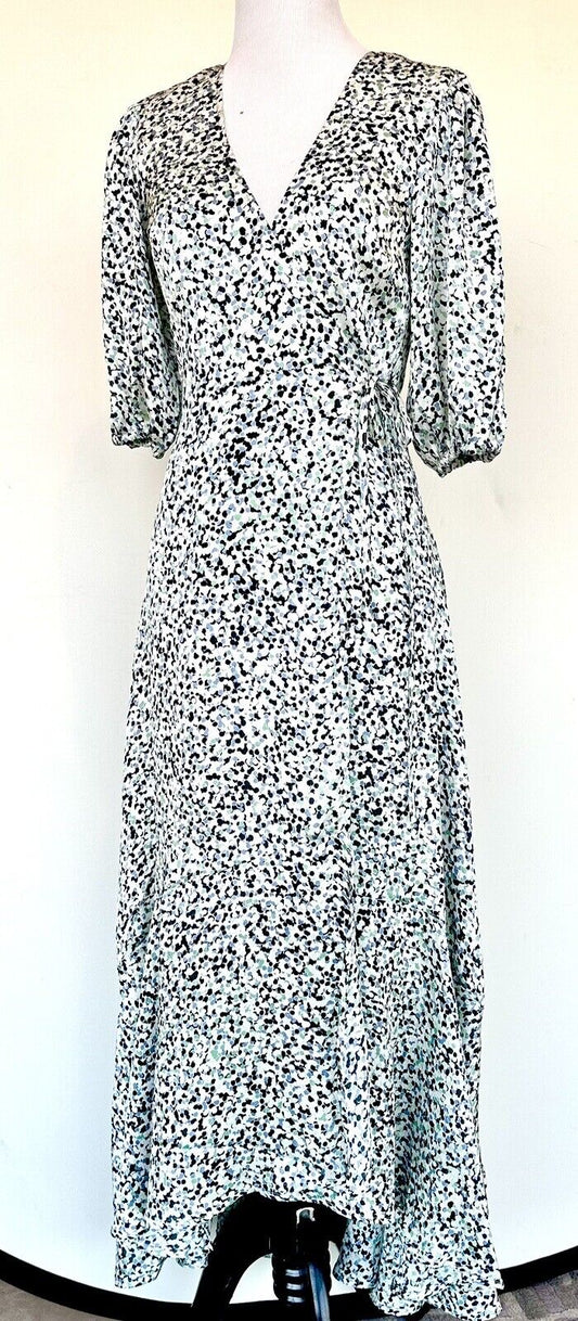 NWT Club Monaco Green Dotted Short Sleeve Wrap Dress - Size 00 Retail $298
