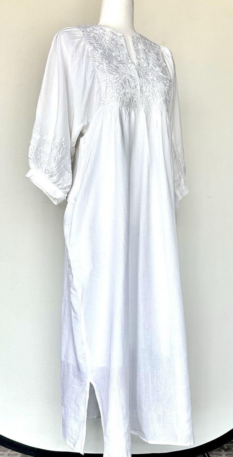 J Marie embroidered Louise MIDI Dress size L Retail $180 Tencel Cotton Linen