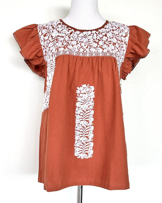 NWT J Marie embroidered Autumn Top size S Retail $106 Price $53 Rust