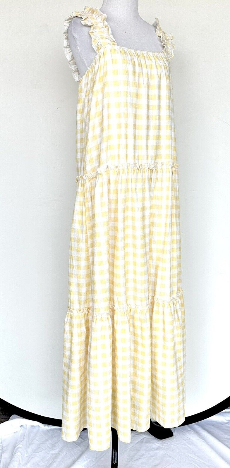 Charlie Holiday Yellow White Check Sundress XS Retail $129 Price $59 NWT