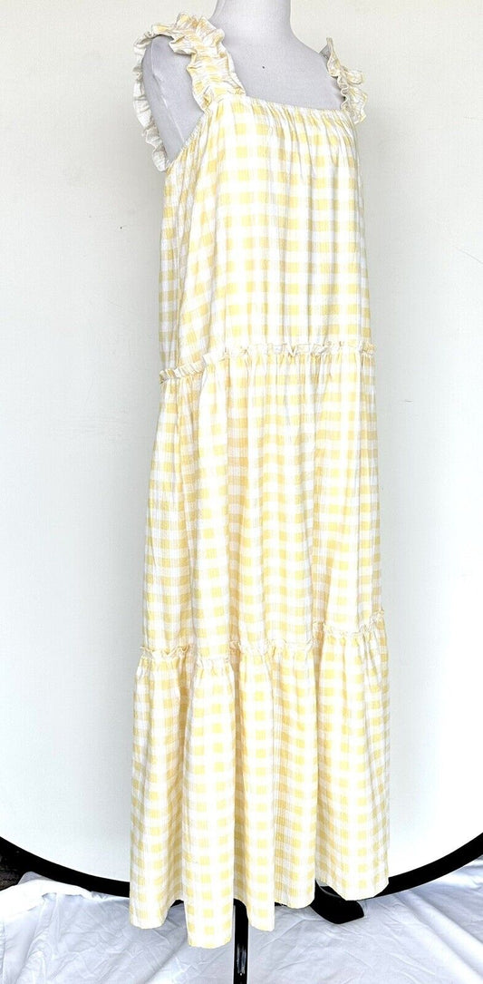 Charlie Holiday Yellow White Check Sundress XS Retail $129 Price $59 NWT