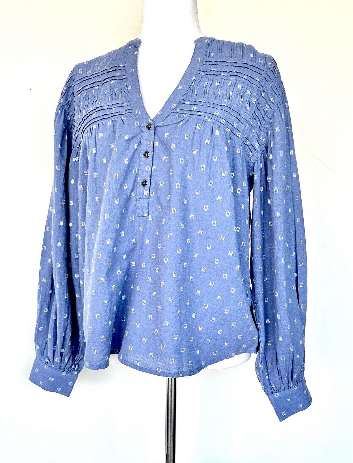 Sundance Clementine Countryside Blouse Retail $93.99 XS Blue Pleated