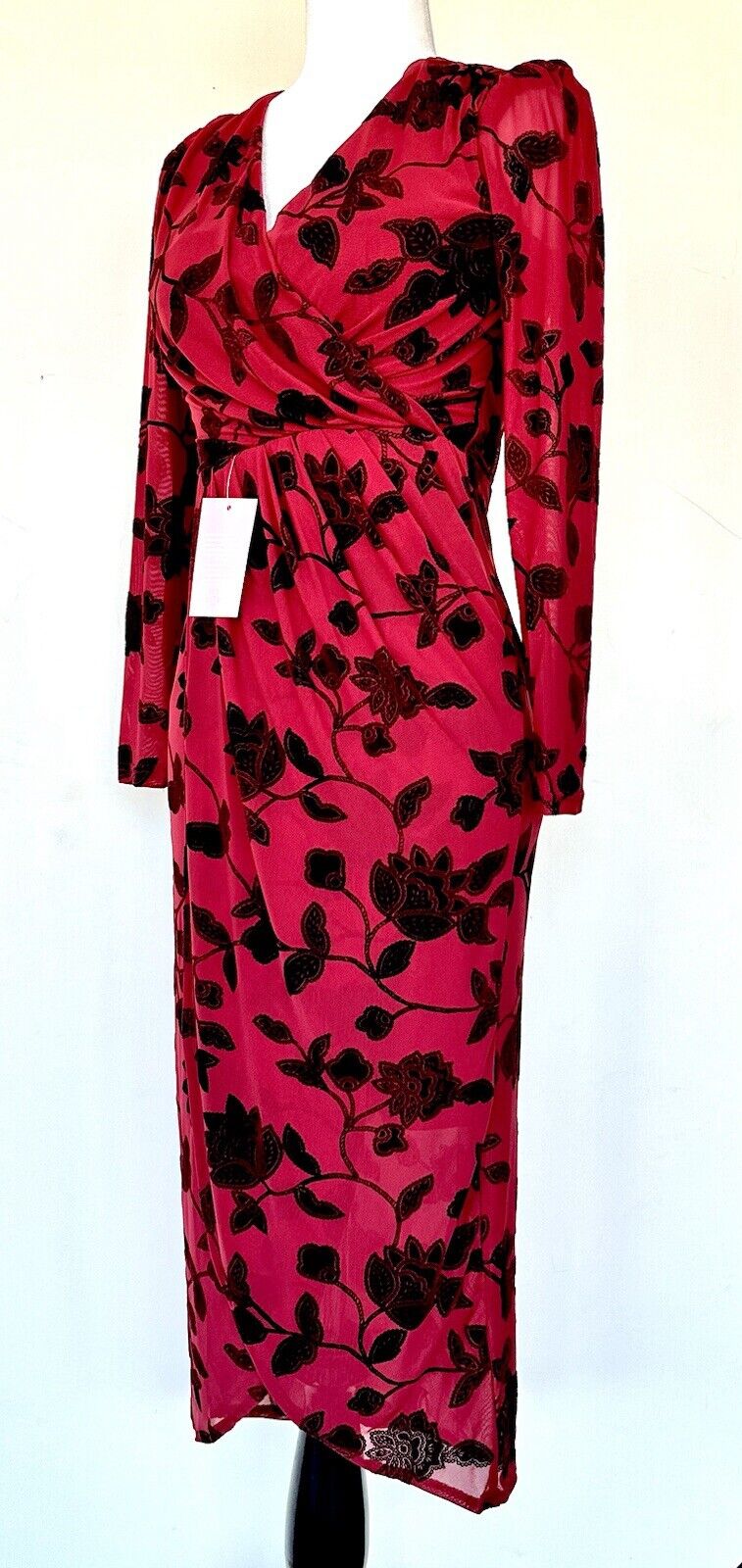 Ivy City Dark Red Burnout Net And Velvet Dress Retail $128 XXS NWT